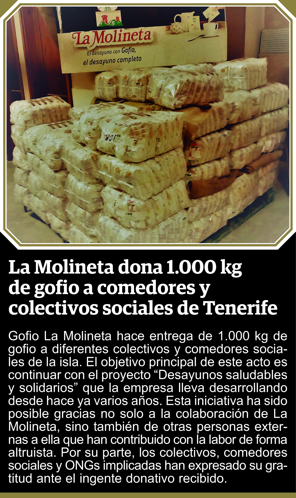 Diversos Colectovos y ONG , reciben la Donación de Gofio La Molineta s.l.